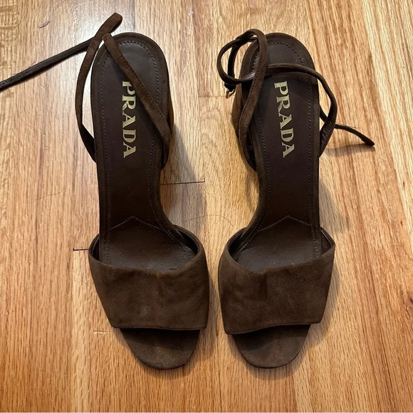 Prada Suede Brown Chunk Heel 39.5 - Picture 4 of 7